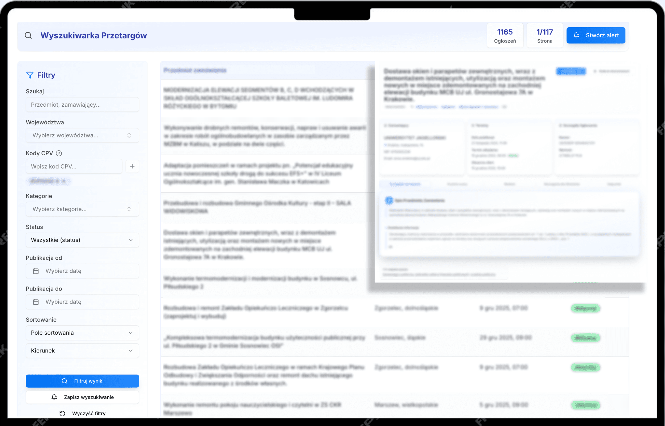 Portal Przetargowy - widok aplikacji